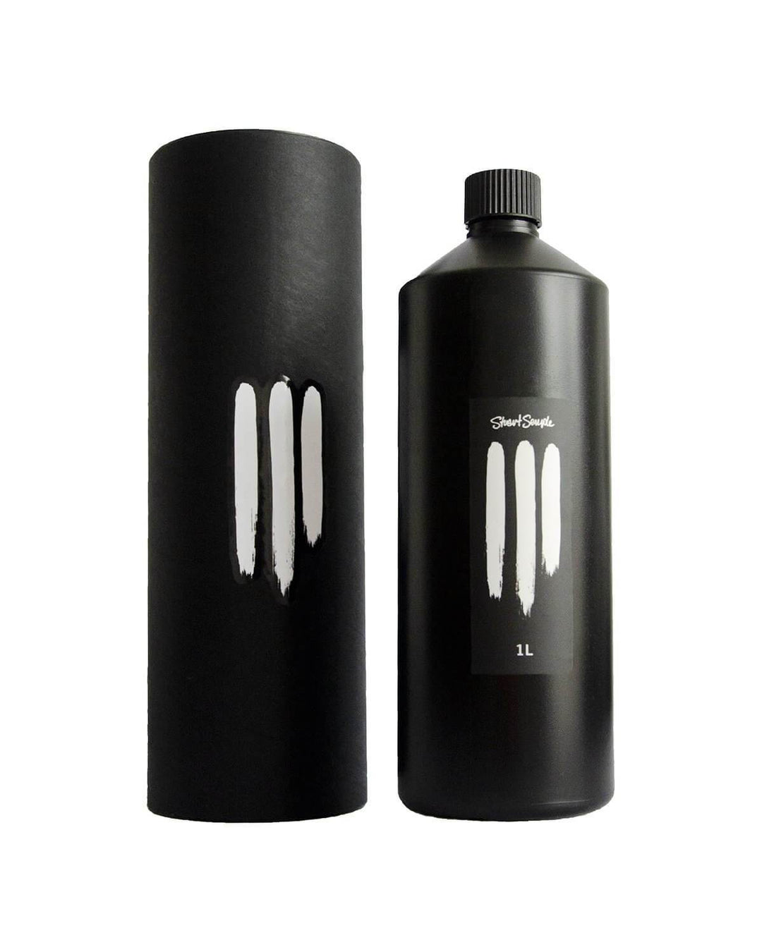 The 1 litre bottle of Black 3.0 shown with its container