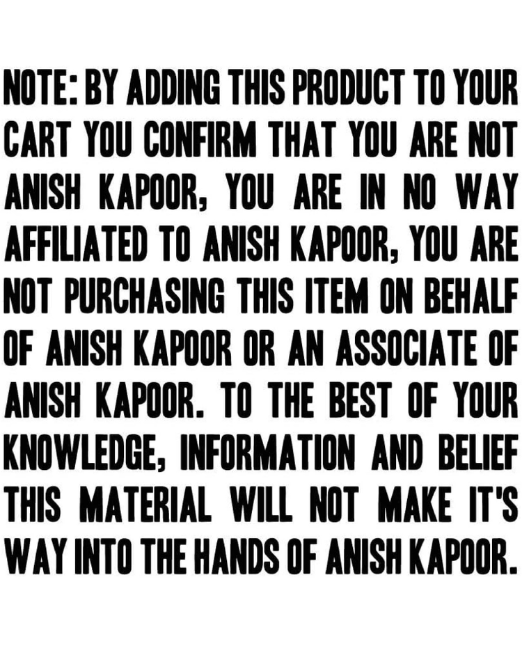 Text stating purchase confirmation regarding Anish Kapoor and the product's availability.