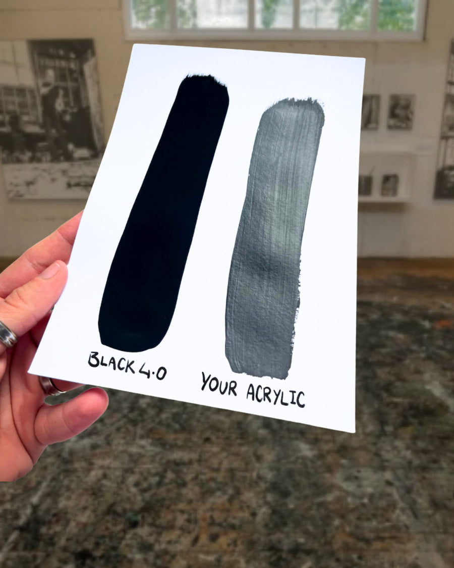 Black 4.0 next to a regular black acrylic swatch