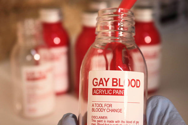 Gay Blood acrylic paint bottle
